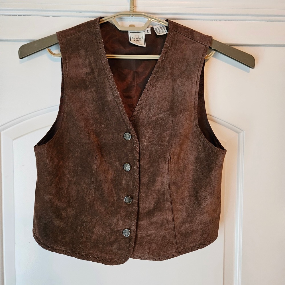 Leather Vest Small Brown Suede Whipstitch Boho Western Cowgirl Rodeo Festival